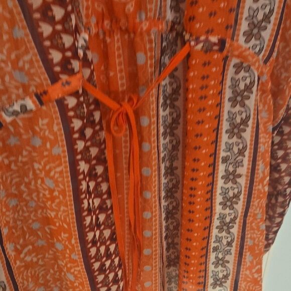 Free People Orange Long Sleeve Mandarin Collar Blouse - Picture 7 of 8